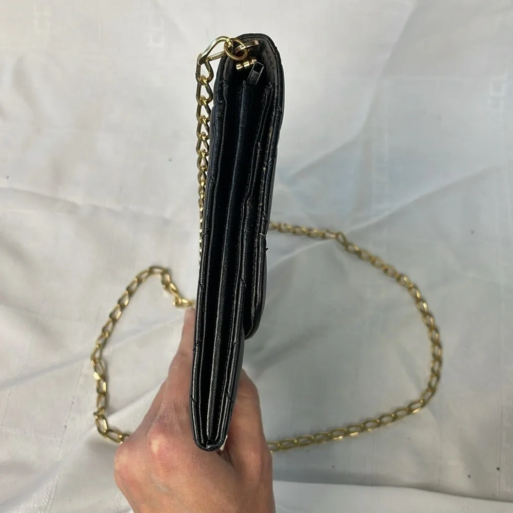 Givenchy Black Quilted Leather Flat Clutch Flap Bag on Chain Small Night Out